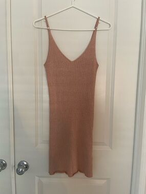 Garage Ribbed Knit Slip Dress in Dusty Pink